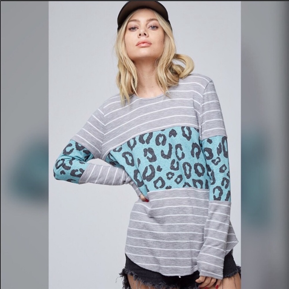 πLAST 1! So Soft Color Block Striped Leopard Top! - Picture 6 of 6